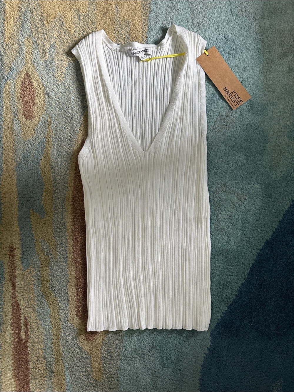 Flying Tomato White Ribbed V-Neck Tank Top